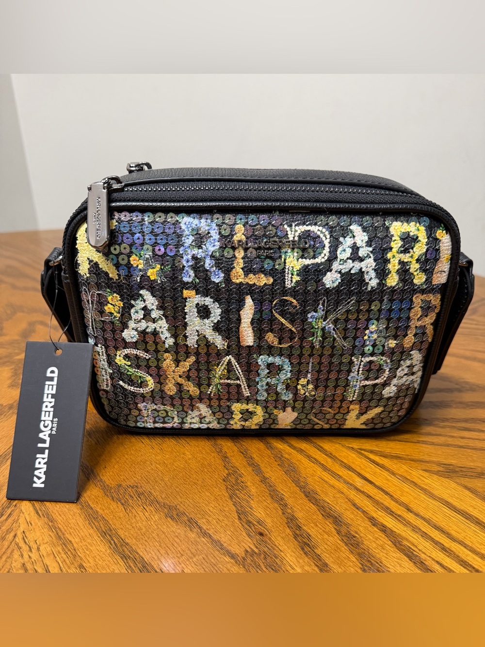 Karl Lagerfeld Multicolor Sequin Crossbody Bag with Black Trim